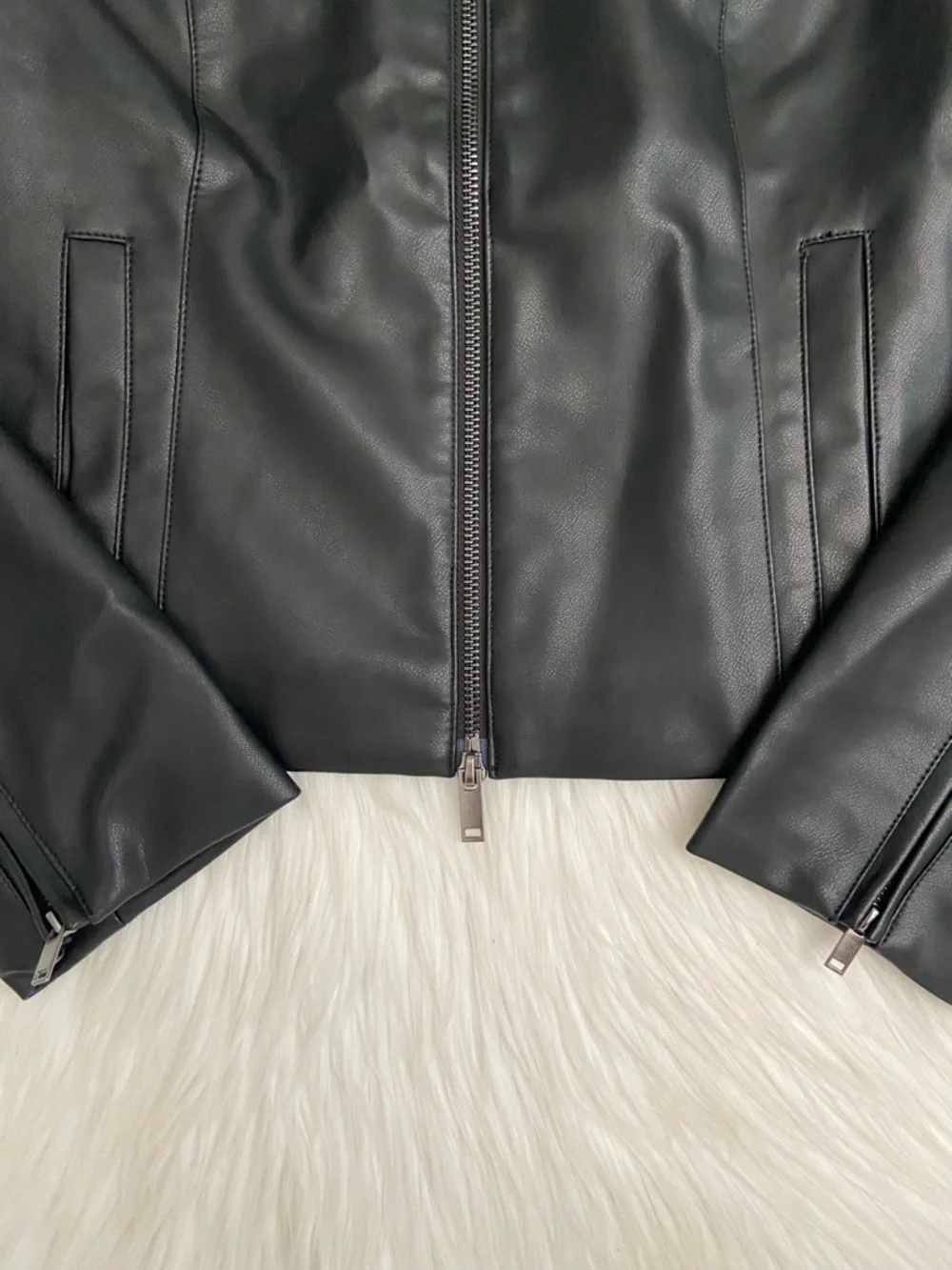 slim vegan leather mockneck jacket - Picture 10 of 14